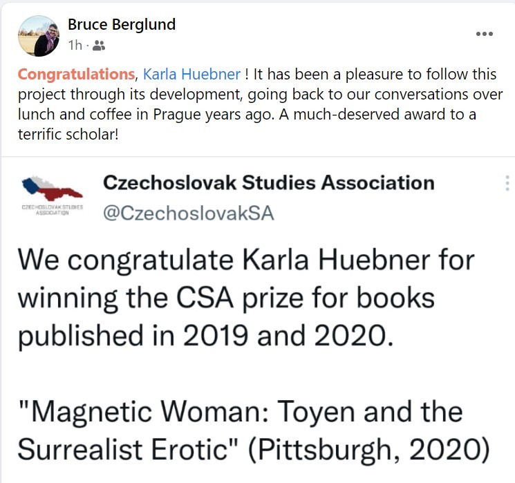 Bruce Berglund congratulating & posting Tweet on winning CSA award